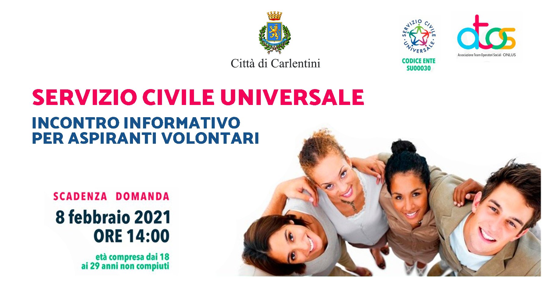 Servizio Civile Universale (progetti ATOS): incontro informativo online per aspiranti volontari