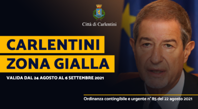 Carlentini “Zona Gialla”: Ordinanza Regionale n. 85 del 22 agosto 2021