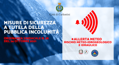 Allerta meteo: Ordinanza Sindacale n. 28 del 24 ottobre 2021, di misure precauzionali di Protezione Civile