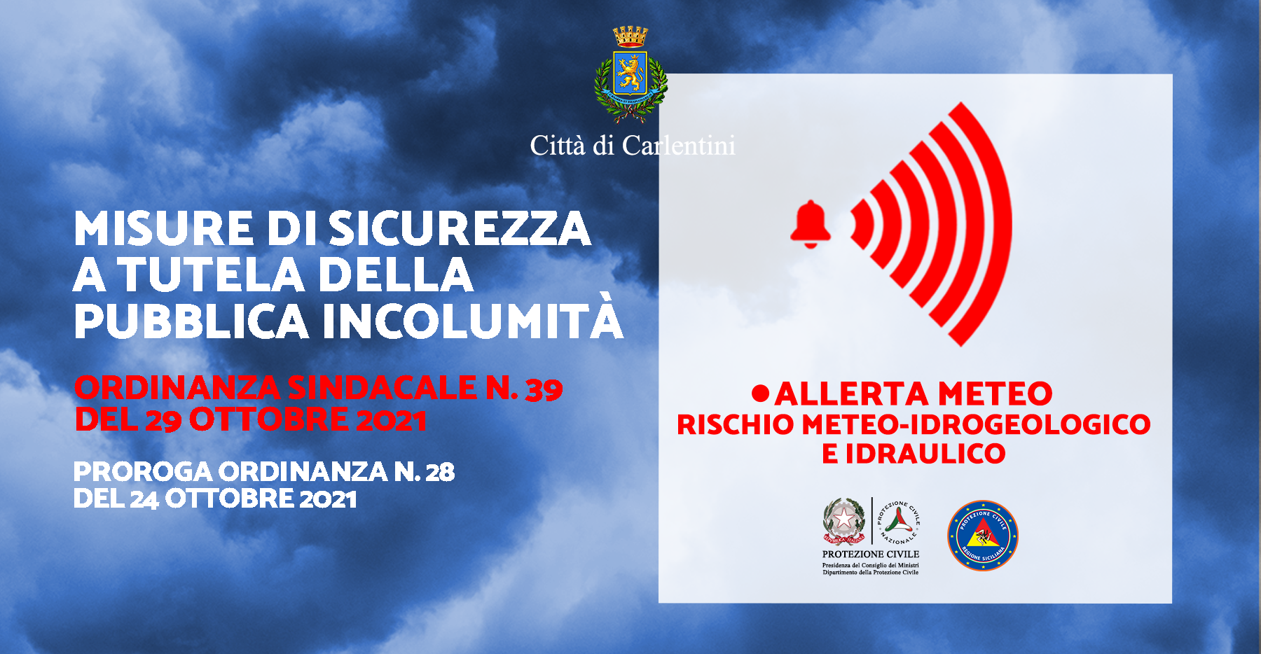 Allerta meteo: Ordinanza Sindacale n. 39 del 29 ottobre 2021, di misure precauzionali di Protezione Civile