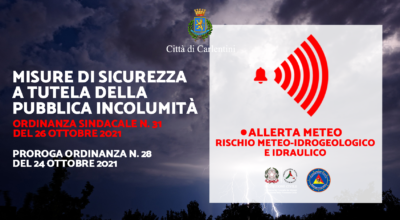 Allerta meteo: Ordinanza Sindacale n. 31 del 26 ottobre 2021, di misure precauzionali di Protezione Civile