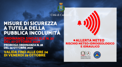 Allerta meteo: Ordinanza Sindacale n. 37 del 27 ottobre 2021, di misure precauzionali di Protezione Civile