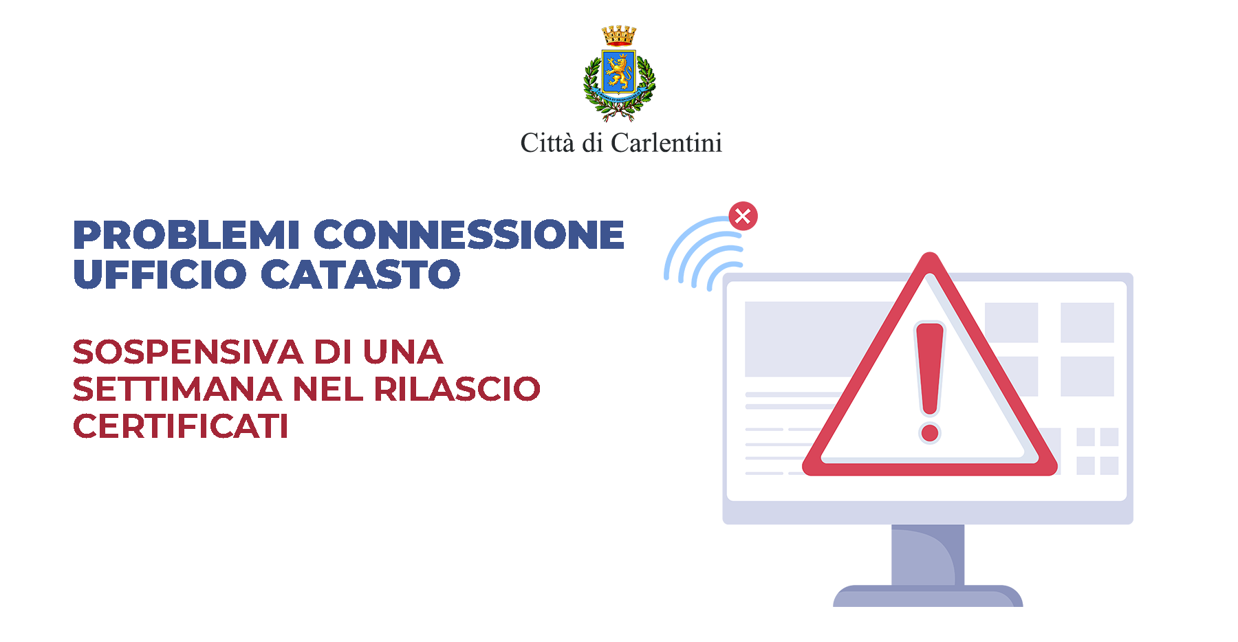 Problemi connessione Ufficio catasto: sospensiva di una settimana nel rilascio certificati