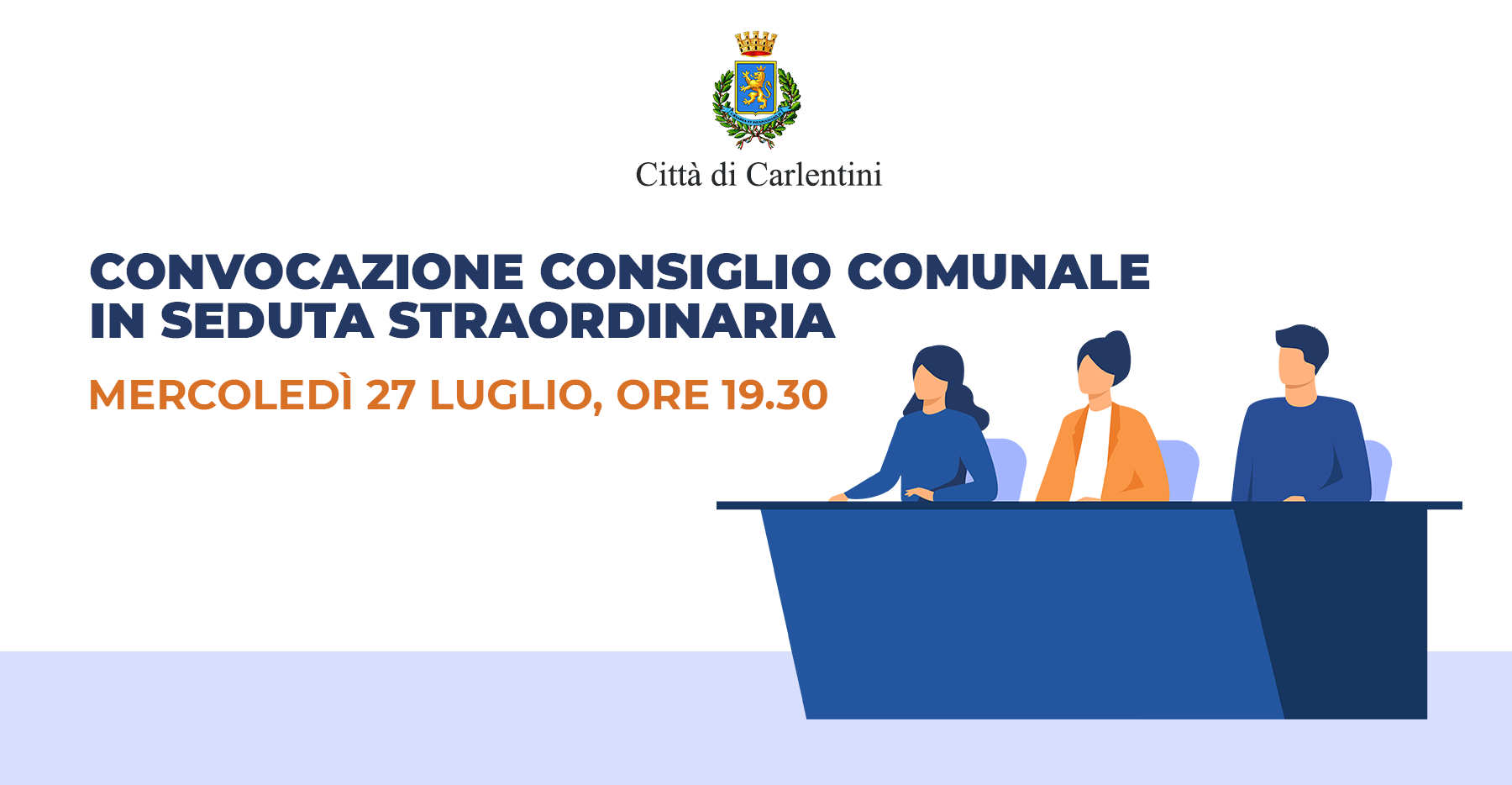 Consiglio Comunale: convocazione straordinaria per mercoledì 27 luglio, ore 19.30