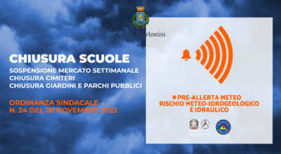 Allerta meteo: scuole e luoghi pubblici chiusi con Ordinanza Sindacale n. 24 del 28 novembre 2022