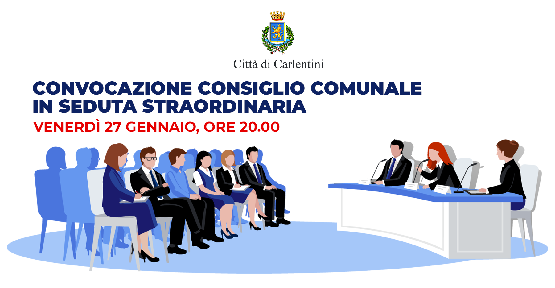 Consiglio Comunale: convocazione in seduta straordinaria per domani, venerdì 27 gennaio, ore 20.00