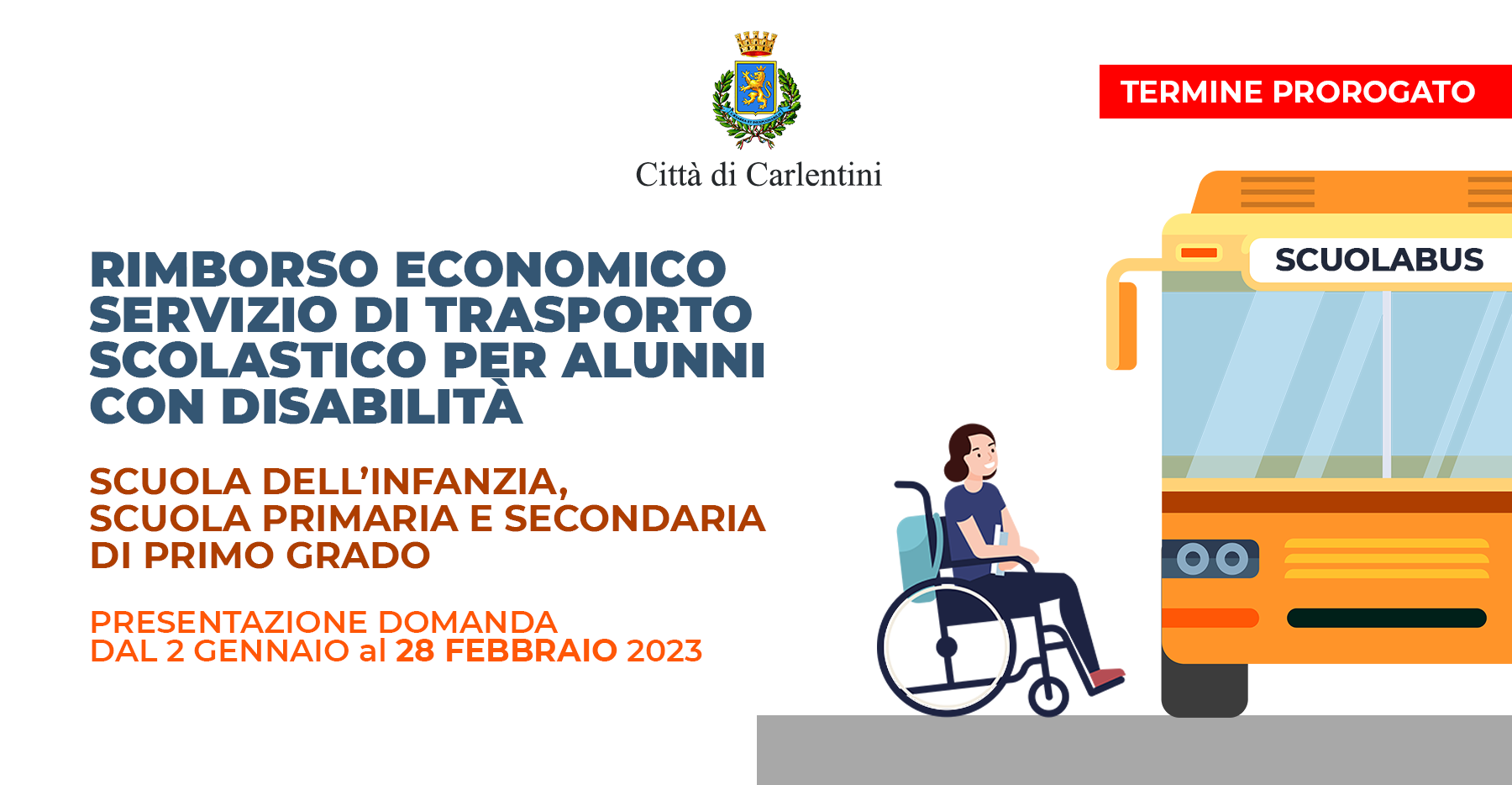 Trasporto scolastico per alunni con disabilità: termine prorogato concessione contributo a rimborso delle spese per il servizio