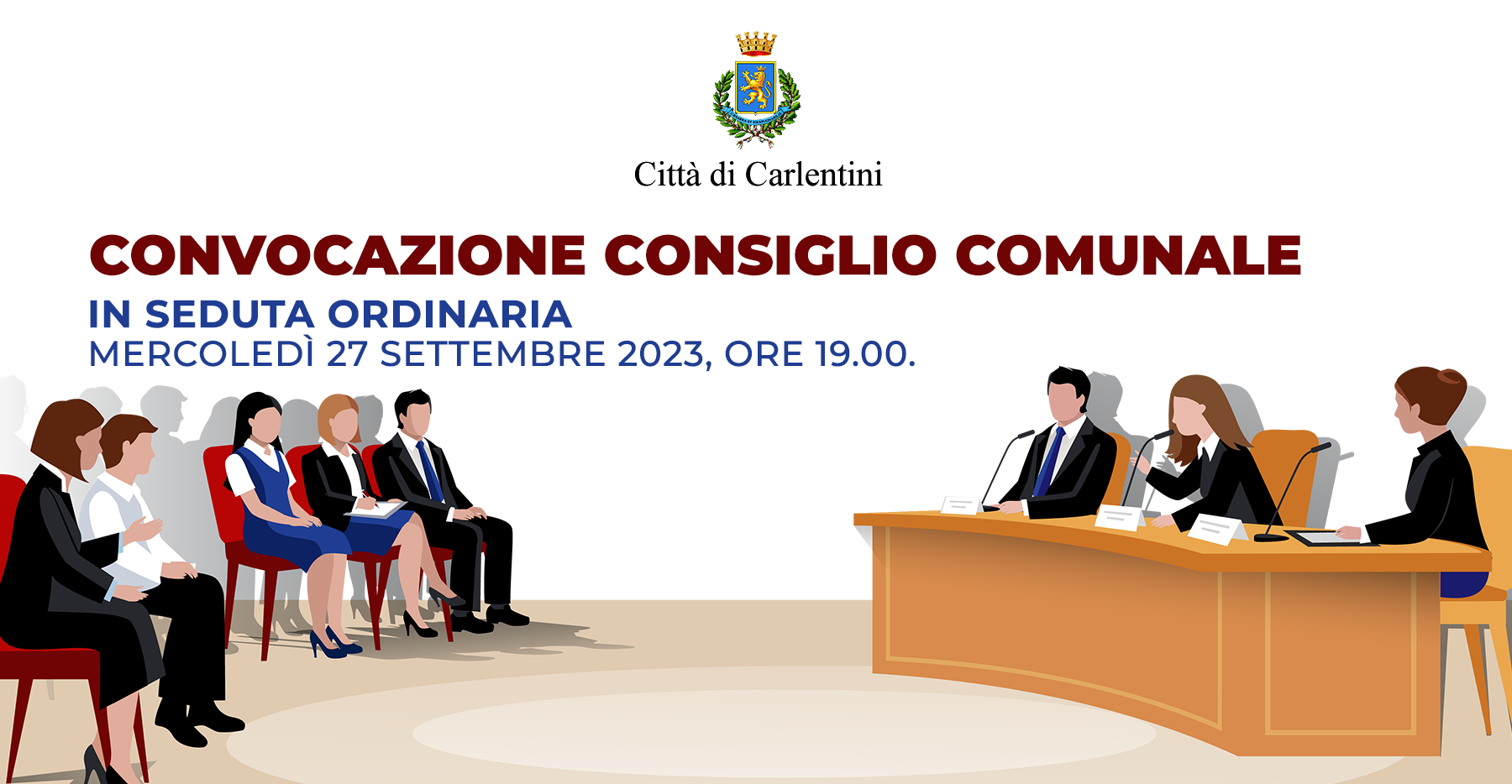 Convocazione Consiglio Comunale: mercoledì 27 settembre, ore 19