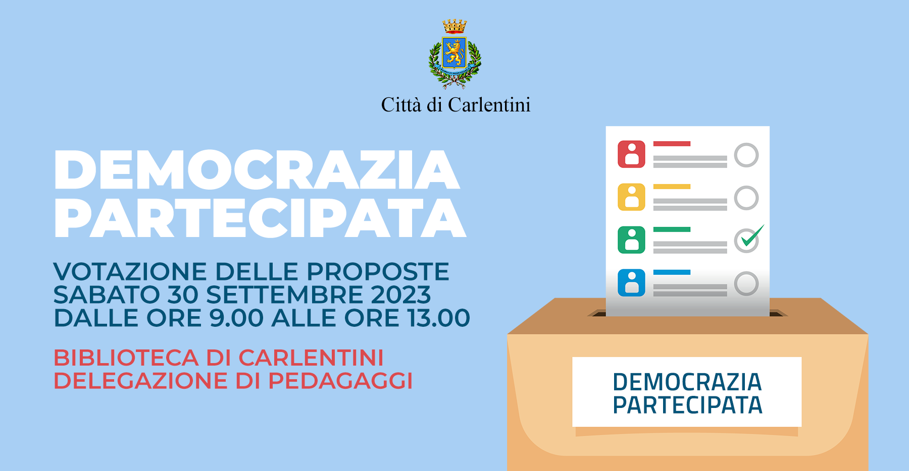 Democrazia partecipata: avviso pubblico per la valutazione e scelta dei progetti